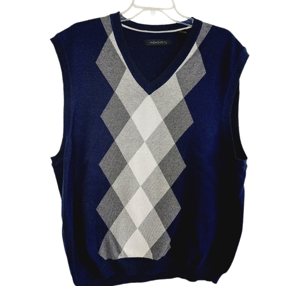 AXIST Sweater Vest Argyle XXL Navy Blue Gray 100% Cotton Classic Preppy EUC - Picture 4 of 10